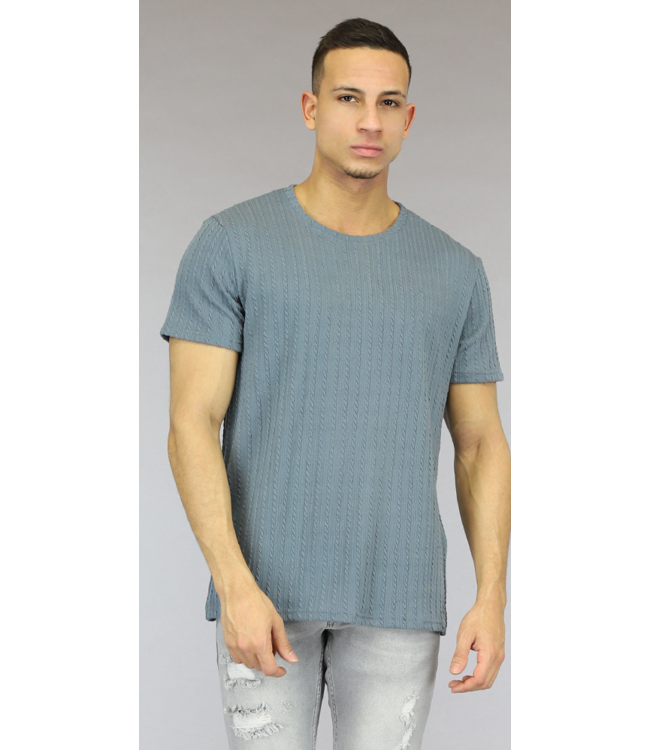 Lichtblauw Heren Shirt met Strepen