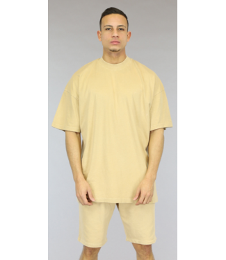 Beige Oversized Washed Heren Short Set