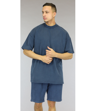 Blauwe Oversized Washed Heren Short Set