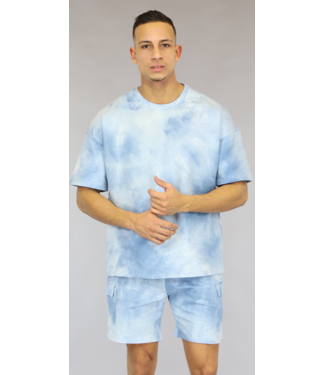 !OP=OP Oversized Blauwe Tie Dye Heren Short Set