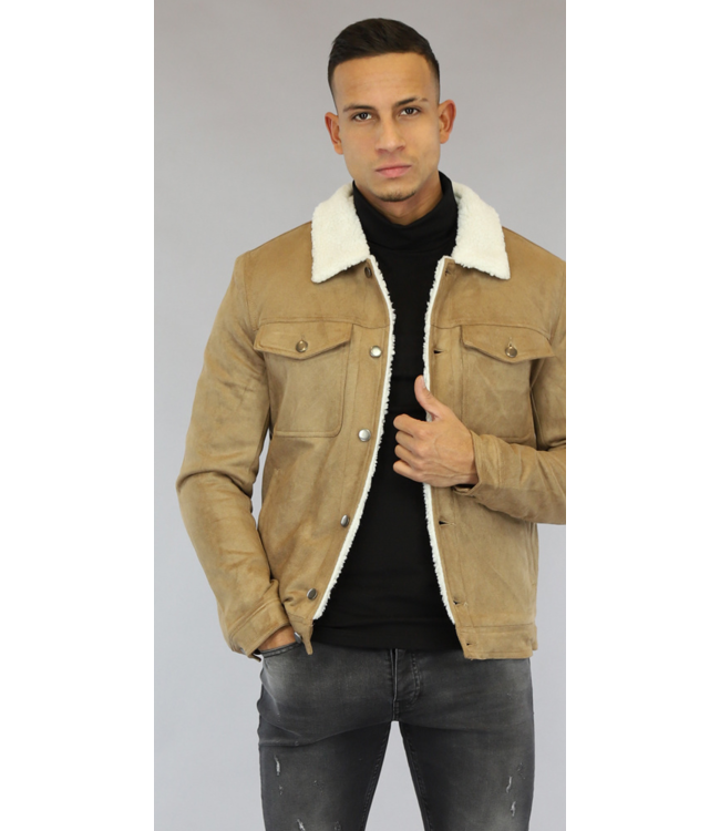Taupe Gevoerd Suèdelook Heren Jacket