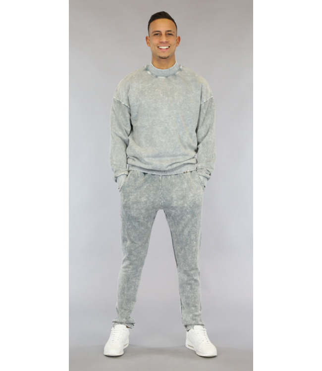 !OP=OP Lichtgrijze Acid Wash Jogger Set met Sweater