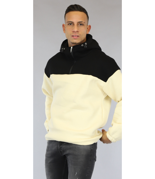 !SALE50 Beige/Zwarte Heren Zip Hoodie