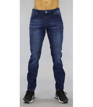 !OP=OP Donkerblauwe Slim Fit Heren Jeans met Wassing