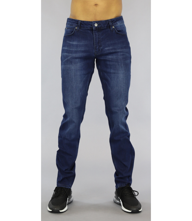 !OP=OP Donkerblauwe Slim Fit Heren Jeans met Wassing