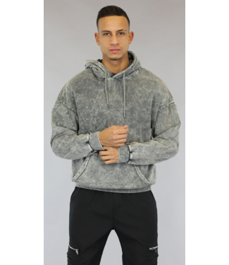 Donkergrijze Acid Washed Heren Hoodie