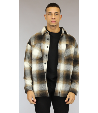 Tweed Heren Overshirt met Beige Blokpatroon