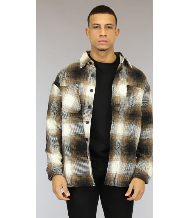 Tweed Heren Overshirt met Beige Blokpatroon