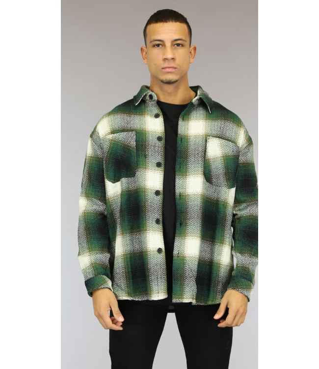 Tweed Heren Overshirt met Groen Blokpatroon