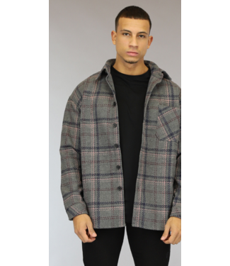 Grijs Tweed Heren Overshirt met Gestikt Ruitpatroon