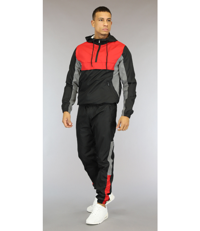 !OP=OP Zwart/Rode Heren Tracksuit met Reflecterende Details