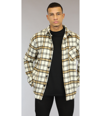 Ecru Flanellen Heren Blok Overshirt