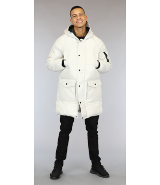 Lange Off-White Heren Winterjas met Capuchon