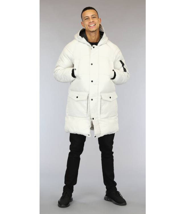 !OP=OP Lange Off-White Heren Winterjas met Capuchon