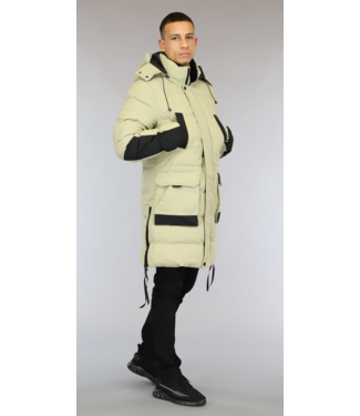 Lange Beige Gewatteerde Heren Winterjas