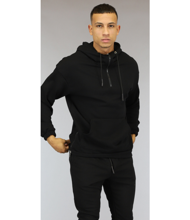 Zwarte Heren Hoodie met Ritsen