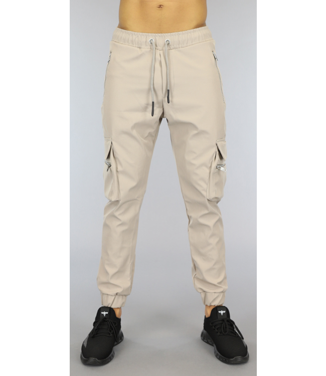 Lichtgrijze Heren Cargo Broek met Ritsen
