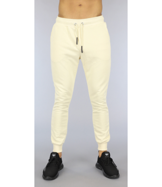 Beige Stretch Heren Joggingbroek met Zakken