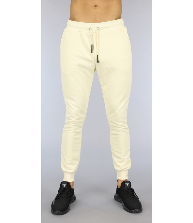 Beige Stretch Heren Joggingbroek met Zakken