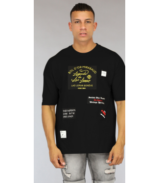 Zwart Oversized Heren Shirt met Emblemen