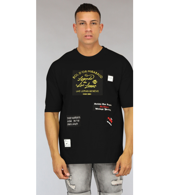 Zwart Oversized Heren Shirt met Emblemen
