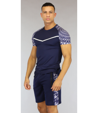Blauw Heren Trainingstenue met Grijze Print