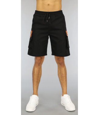 !OP=OP Zwarte Heren Cargo Short met Oranje Details