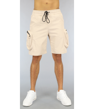 !SALE50 Beige Heren Cargo Short met Grote Zakken