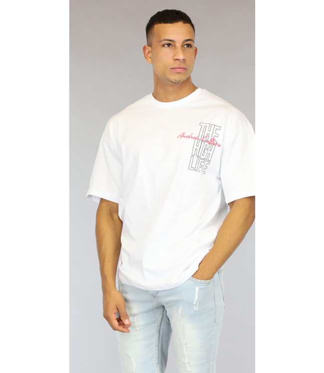 Wit High Life Heren T Shirt met Rug Bedrukking Black Leo