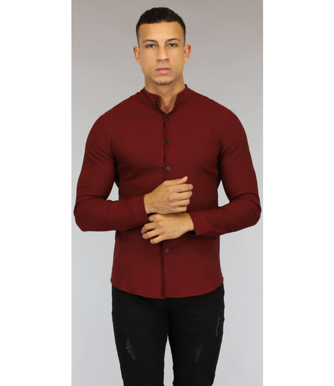 Bordeaux Longsleeve Heren Overhemd met Stretch