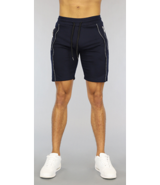 Donkerblauwe Heren Jogger Short met Zilveren Ritsen