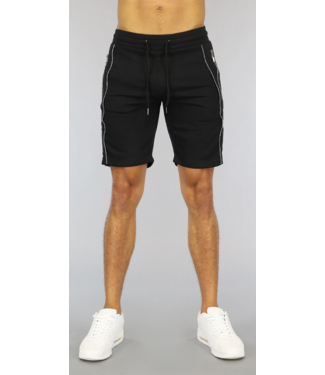 !OP=OP Zwarte Heren Jogger Short met Zilveren Ritsen