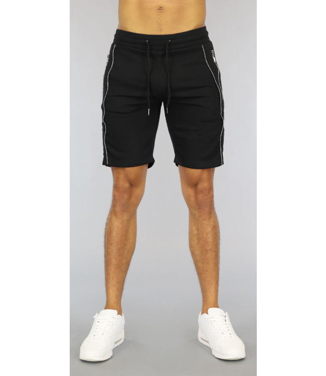 Zwarte Heren Jogger Short met Zilveren Ritsen