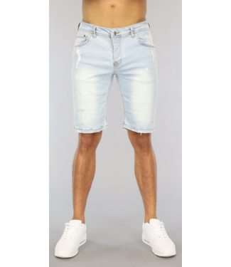 Lichtblauw Heren Jeans Short met Krassen