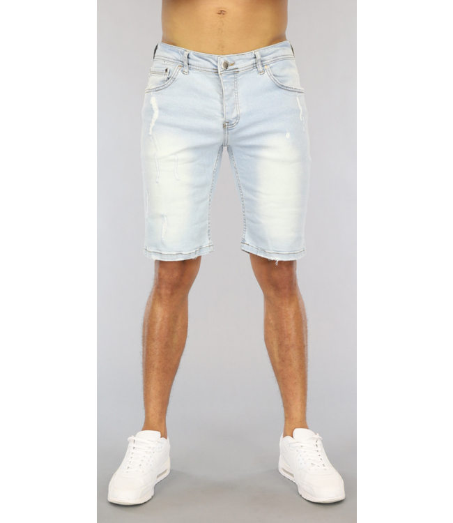 Lichtblauw Heren Jeans Short met Krassen