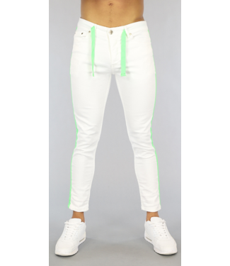 Witte Heren Skinny Jeans met Groene Details