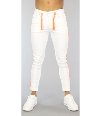 !OP=OP Witte Heren Skinny Jeans met Oranje Details