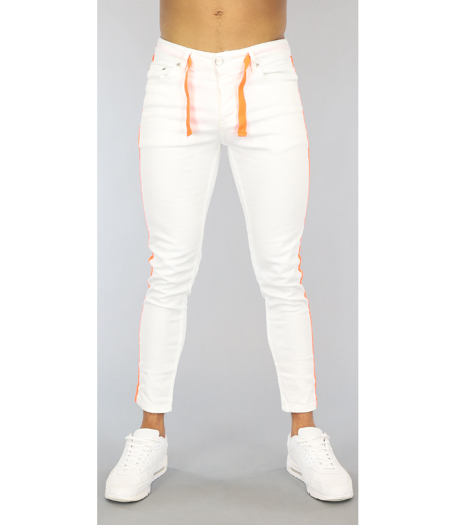 !OP=OP Witte Heren Skinny Jeans met Oranje Details