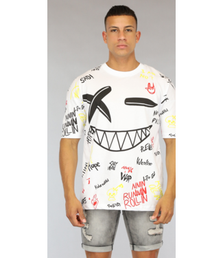 !OP=OP Wit Oversized Graffiti Heren Tupac Shirt