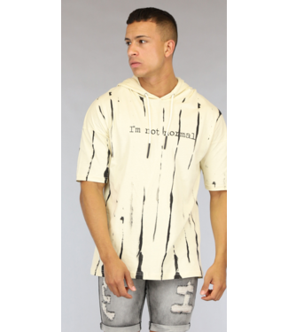 Ecru Heren T-Shirt met Capuchon en Print