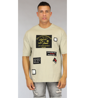 Kaki Oversized Heren Shirt met Emblemen