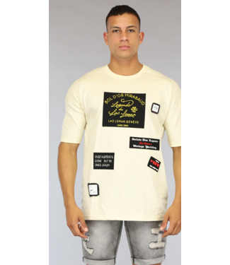 Ecru Oversized Heren Shirt met Emblemen