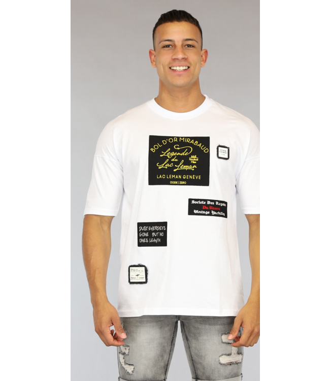 Wit Oversized Heren Shirt met Emblemen