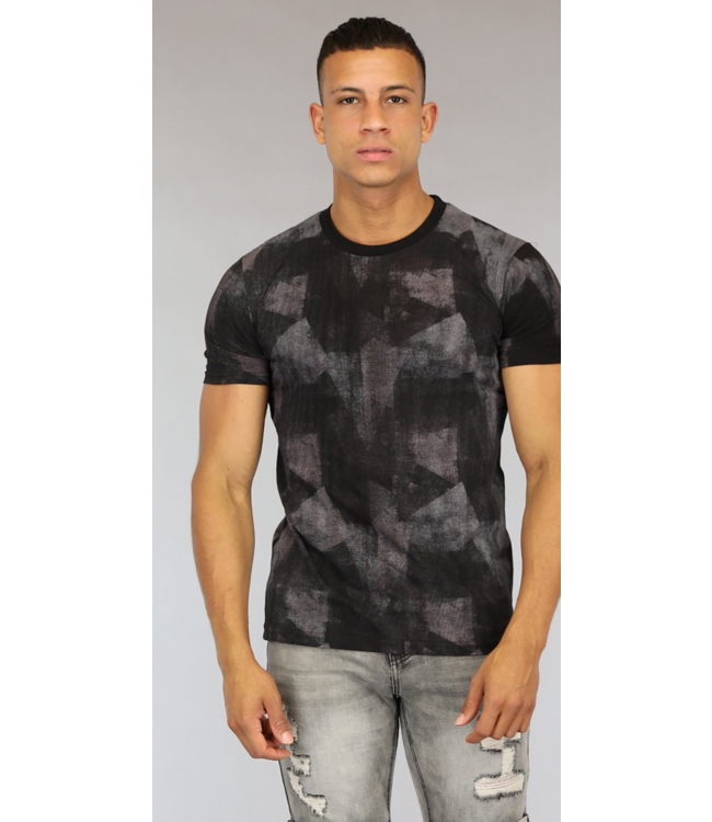 Zwart Heren T-Shirt met Wassing
