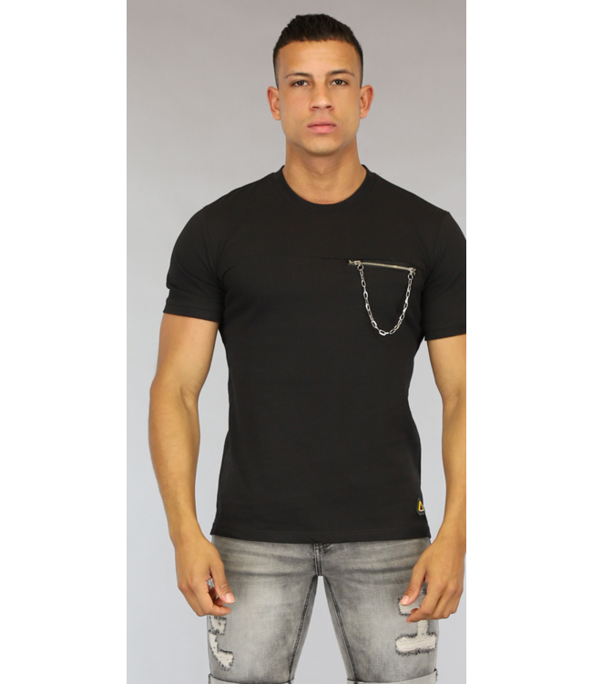 Zwart Heren T-Shirt met Borstzakje