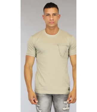 Kaki Heren T-Shirt met Borstzakje