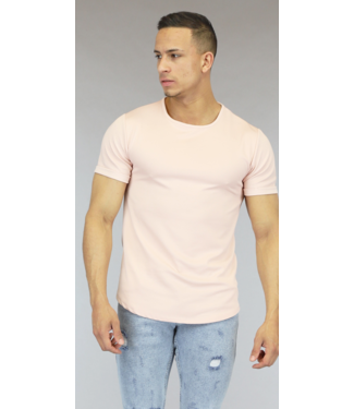 Lichtroze Heren T-Shirt met Streep Reliëf