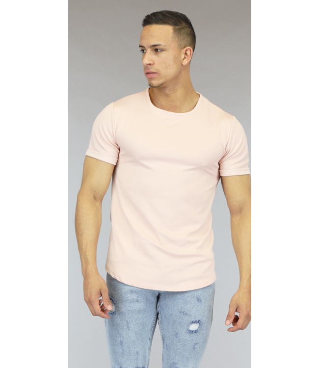 Lichtroze Heren T-Shirt met Streep Reliëf