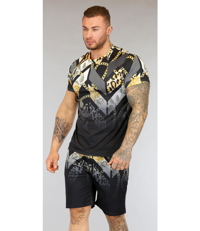 Zwart Heren Trainingstenue met Multi Print