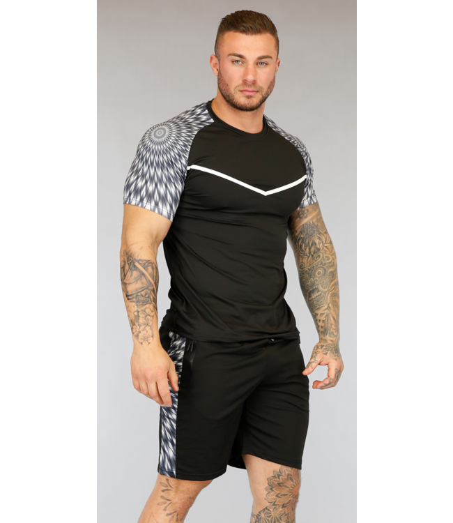 Zwart Heren Trainingstenue met Grijze Print